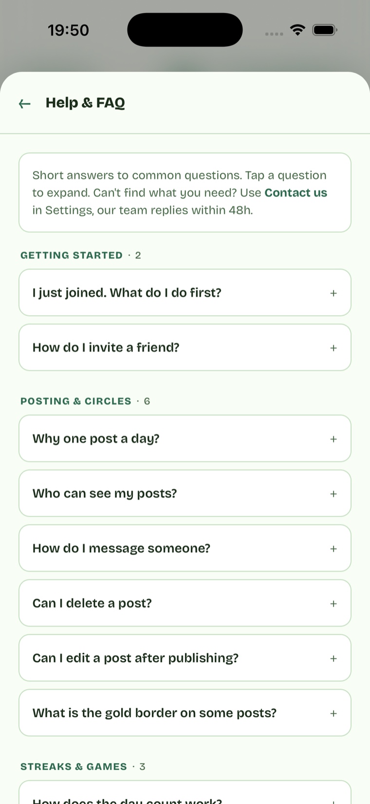 Answers in the app screen