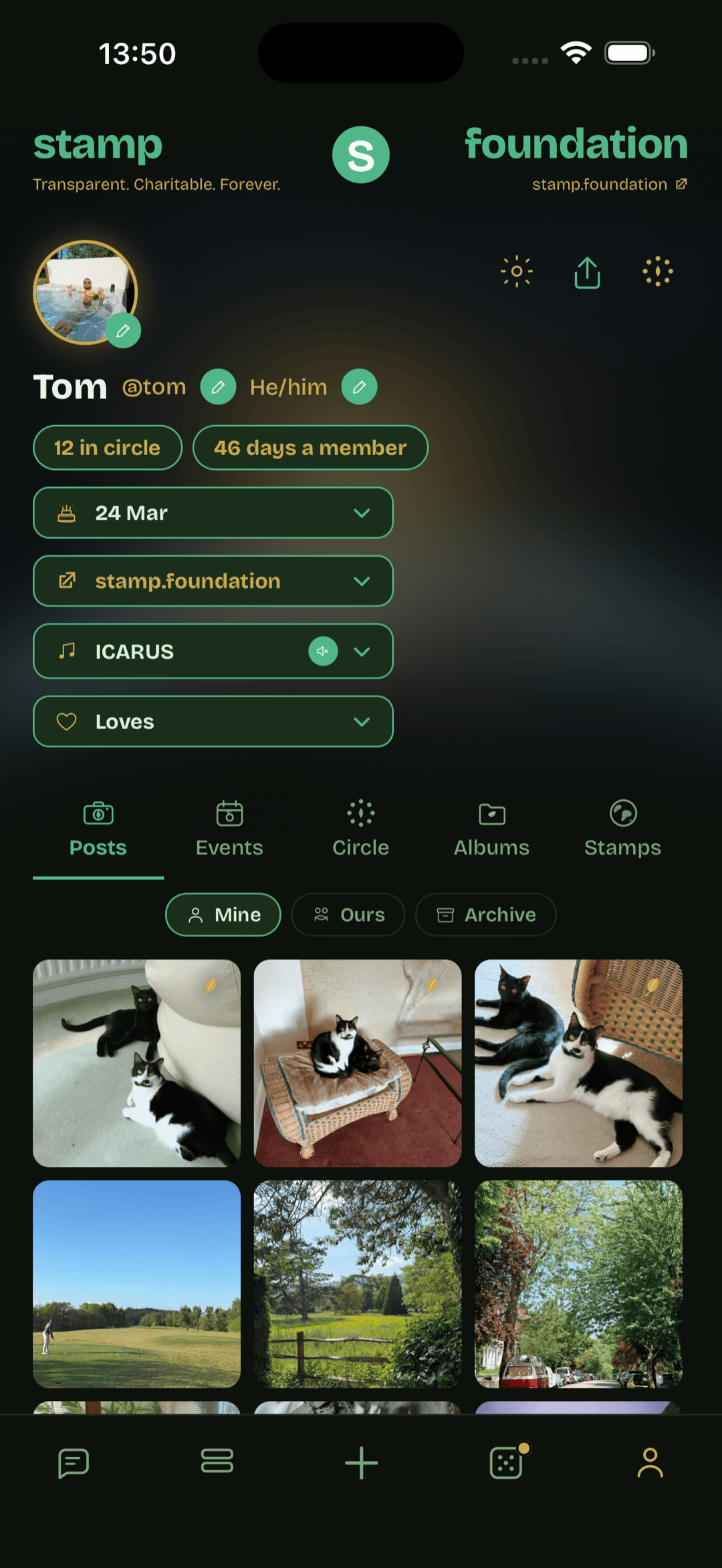 Stamp's dark theme: same quiet, different contrast.