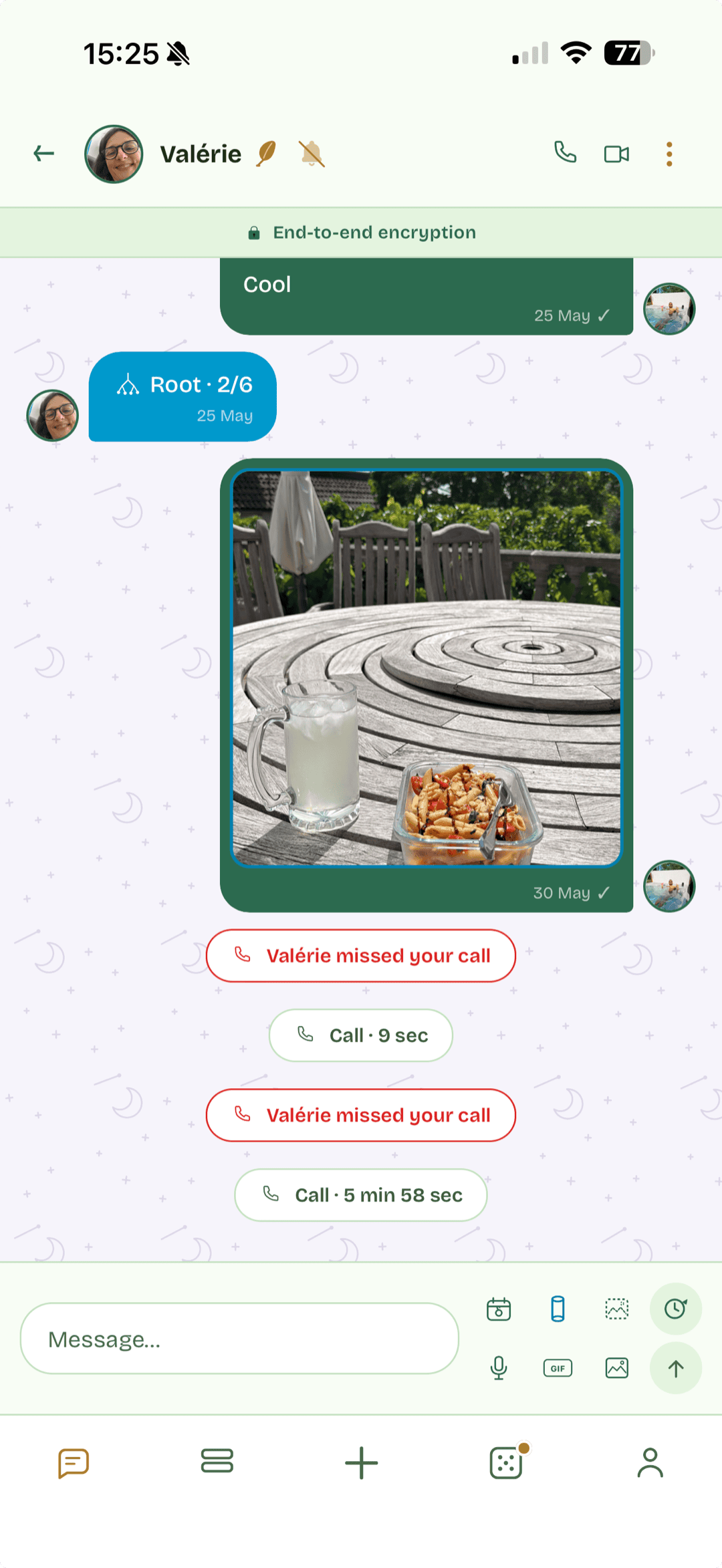 Messages list with conversations and notifications tabs.